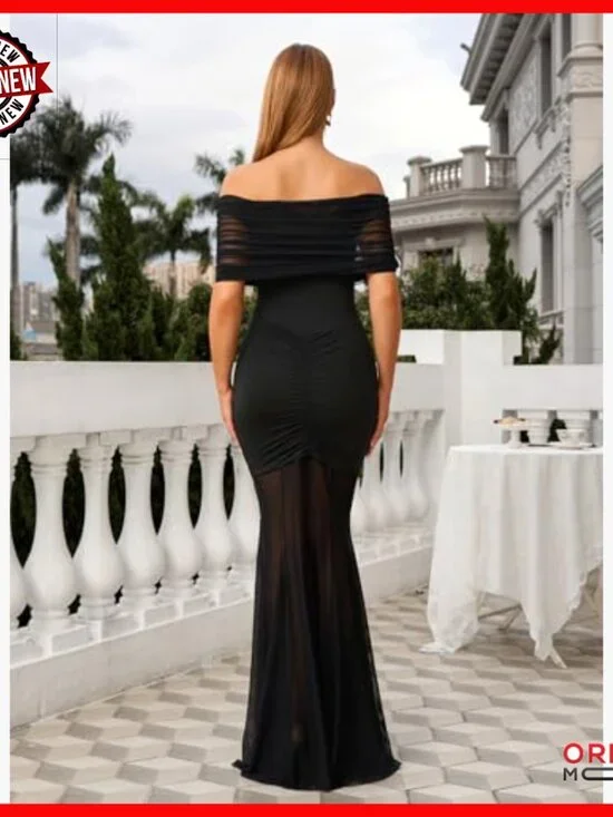 Strapless Off Shoulder Bodycon Maxi Dress Ruched Formal Party Long - Picture 2 of 5